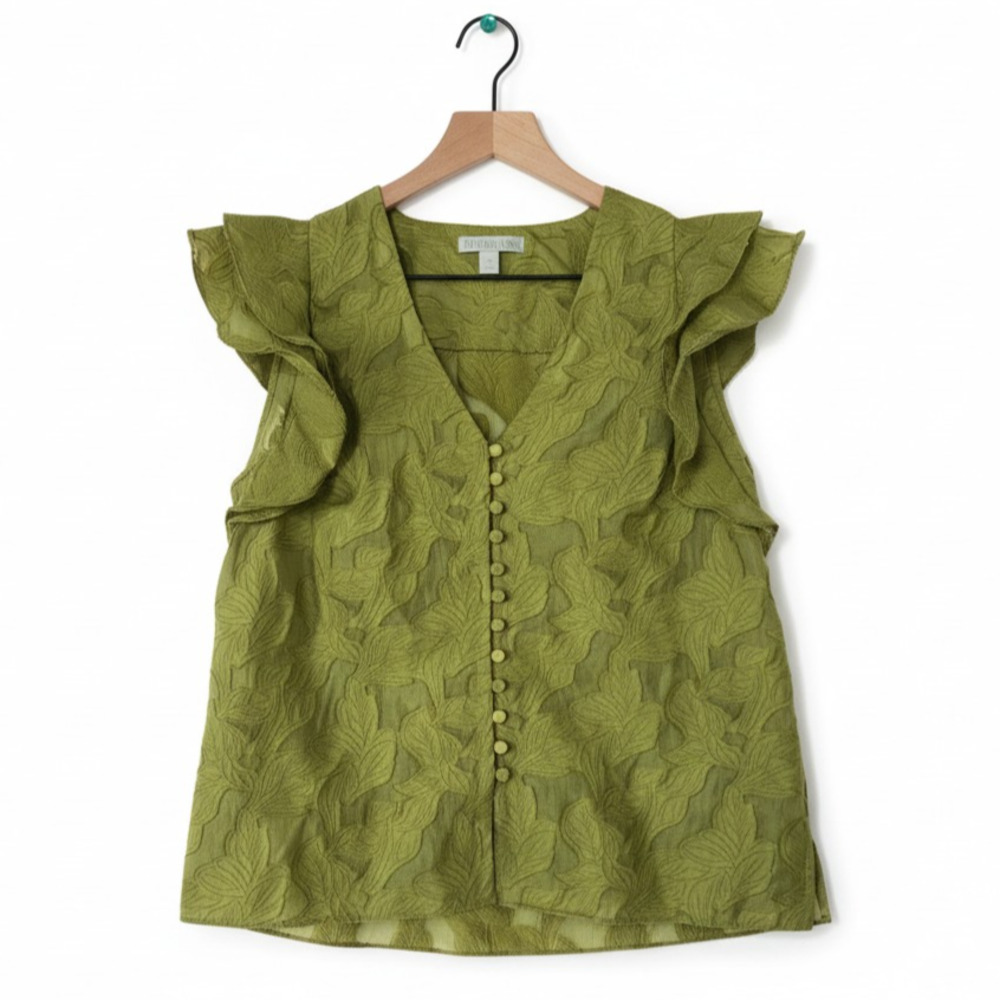 Ryegrass Textured Floral Ruffle Sleeve Blouse Green Size Small NWT